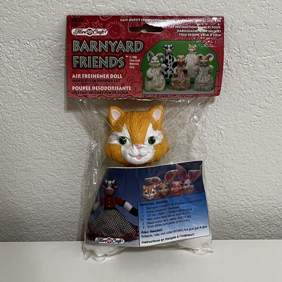 Fibre Craft Barnyard Friends #3029 Cat Air Freshener Doll Head 1995 NEW - Picture 1 of 7